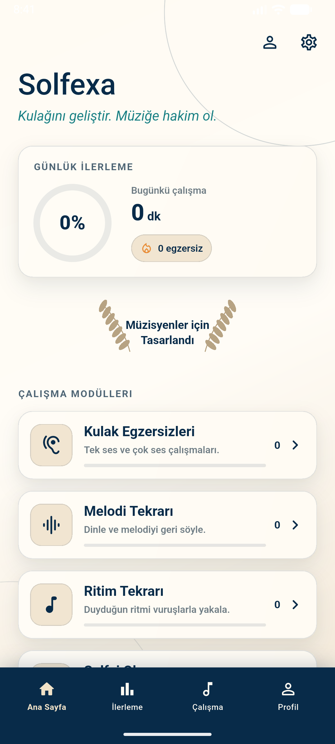Solfexa daily practice screen